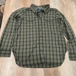 Kavu Olive Green Plaid Women's Button Down Shirt